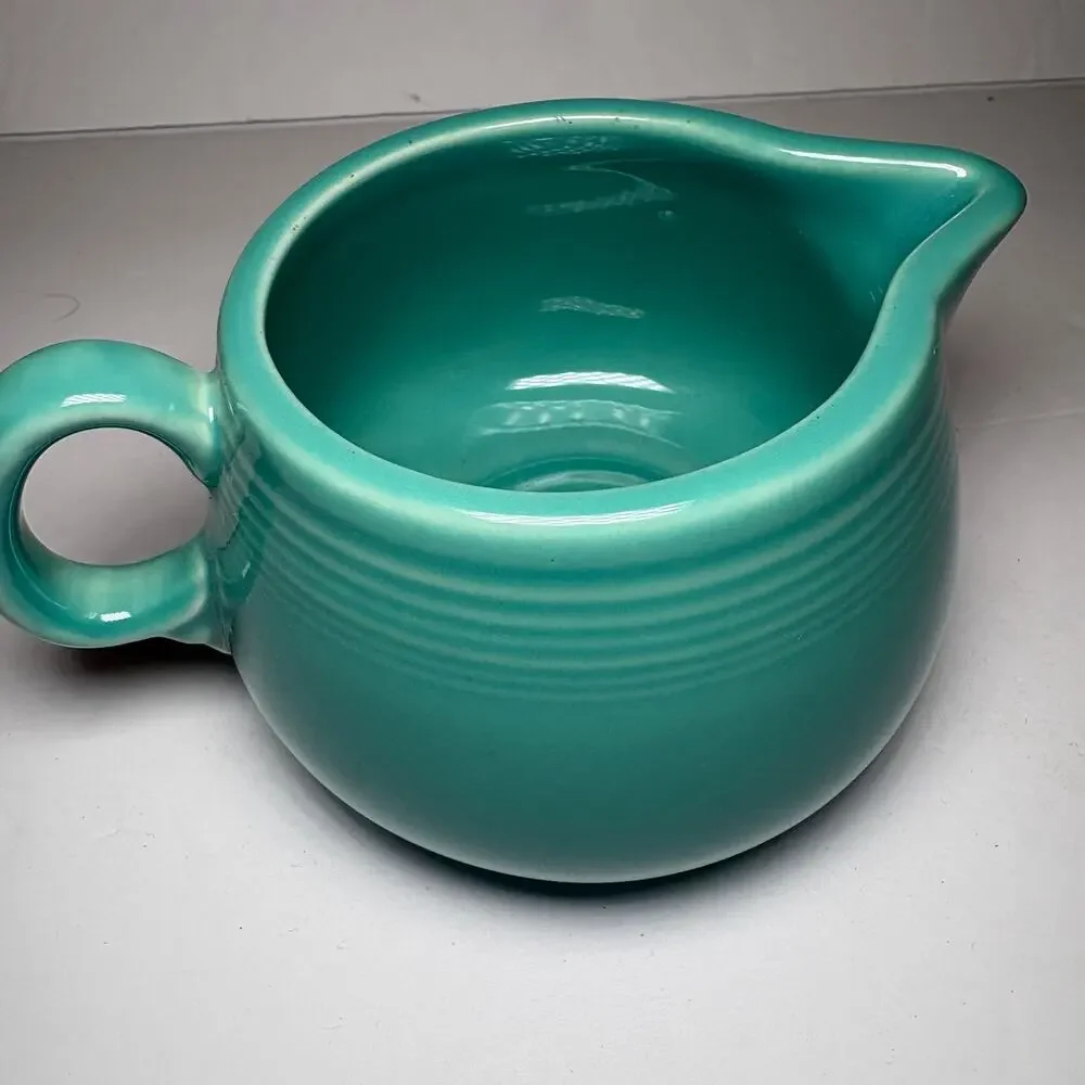 Vintage Fiesta Turquoise Creamer Impressed Backstamp Logo USA Made Mini 2